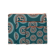 Load image into Gallery viewer, Set of 3 dark green and orange monogrammed travel bags