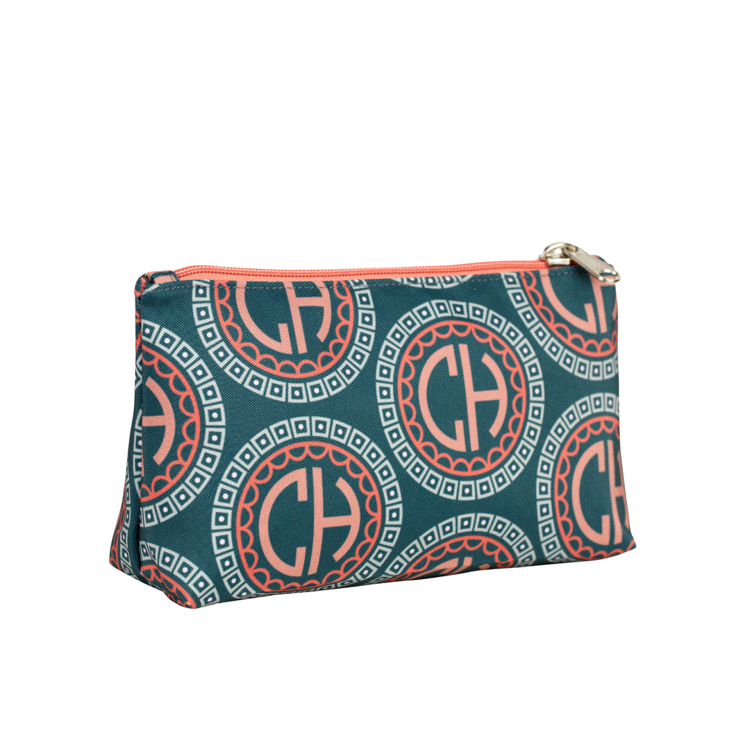 Hummingbird Green and Orange Monogrammed Make-up Clutch