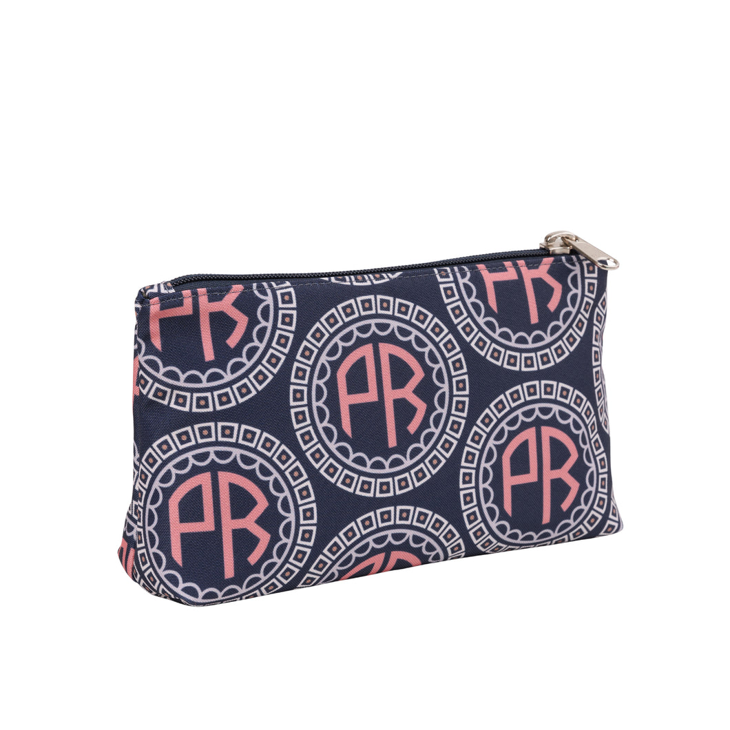 Navy and pink monogrammed make-up pouch