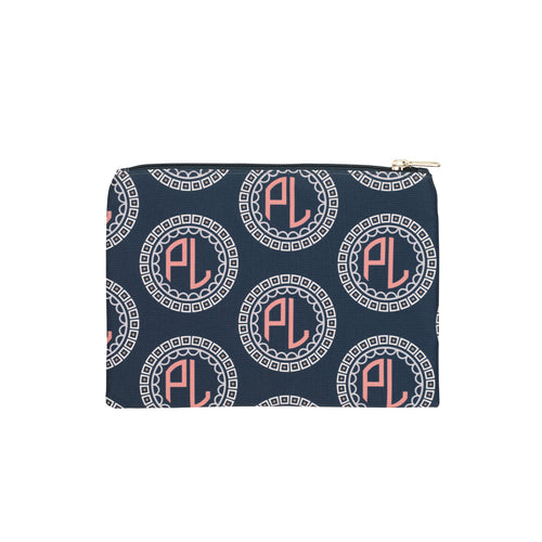 Navy blue and pink monogrammed travel bag