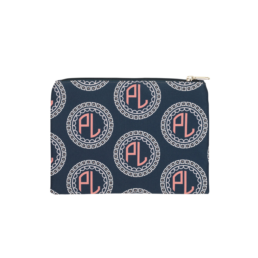 Navy blue and pink monogrammed travel bag