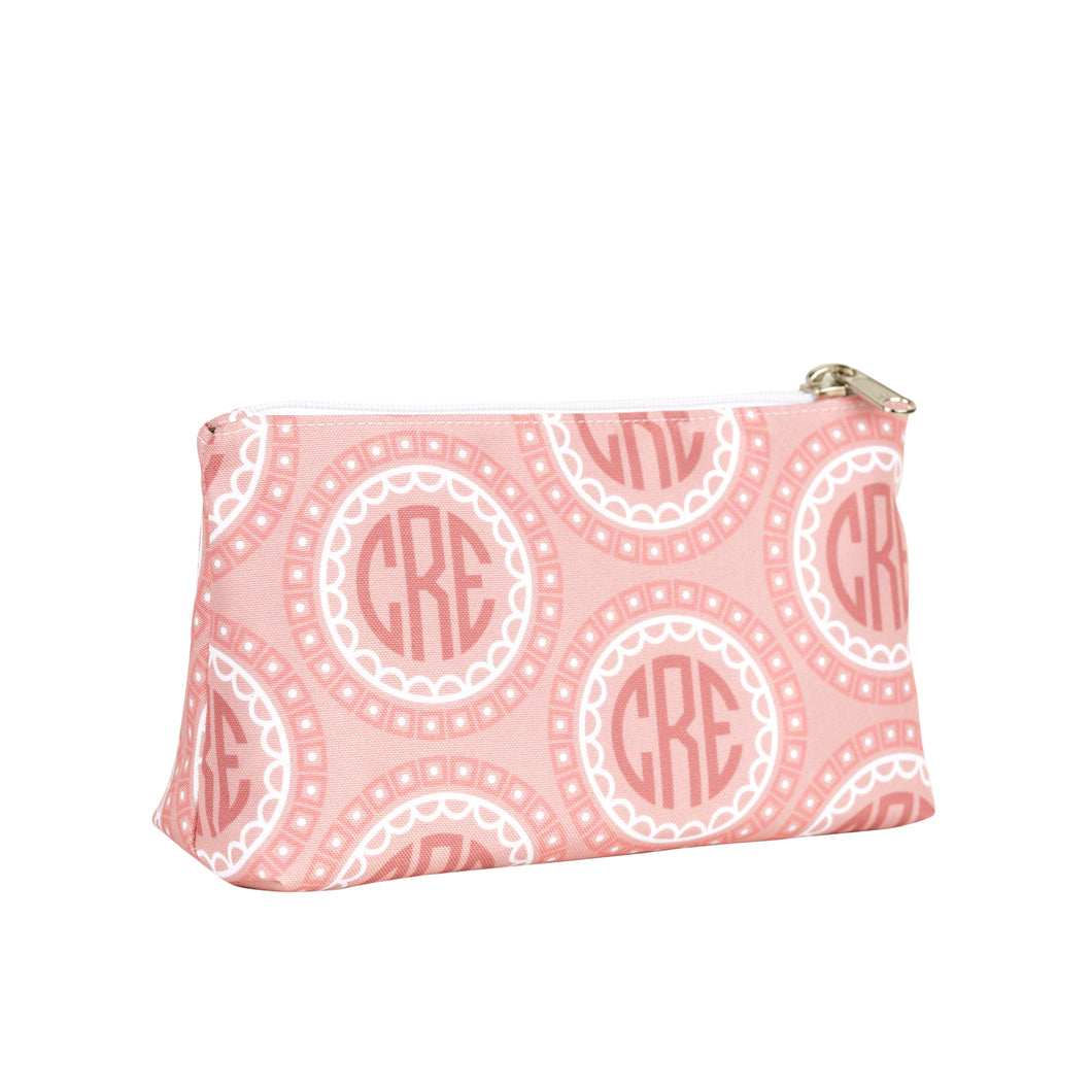 Blush pink monogrammed make up bag