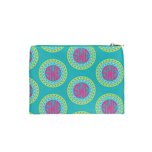 Monogrammed teal make up bag