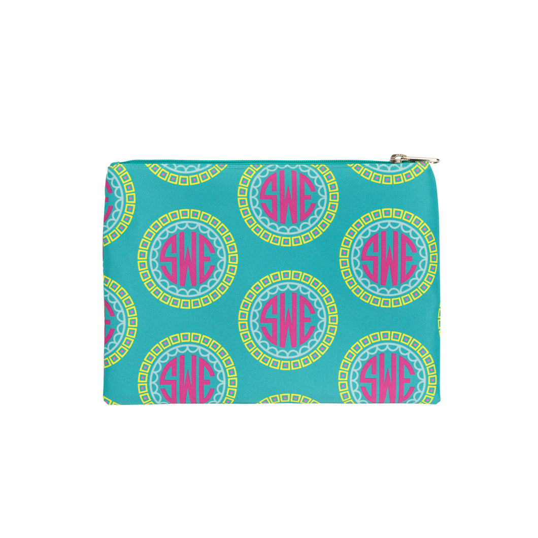 Monogrammed teal make up bag